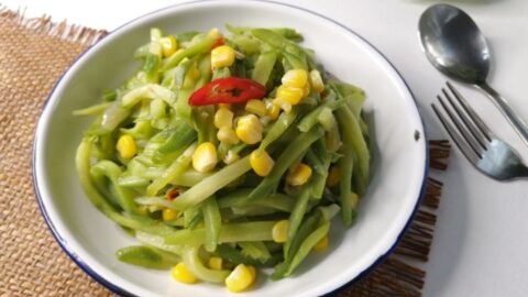 Home Cooked Chayote Squash with Corn in a Plate