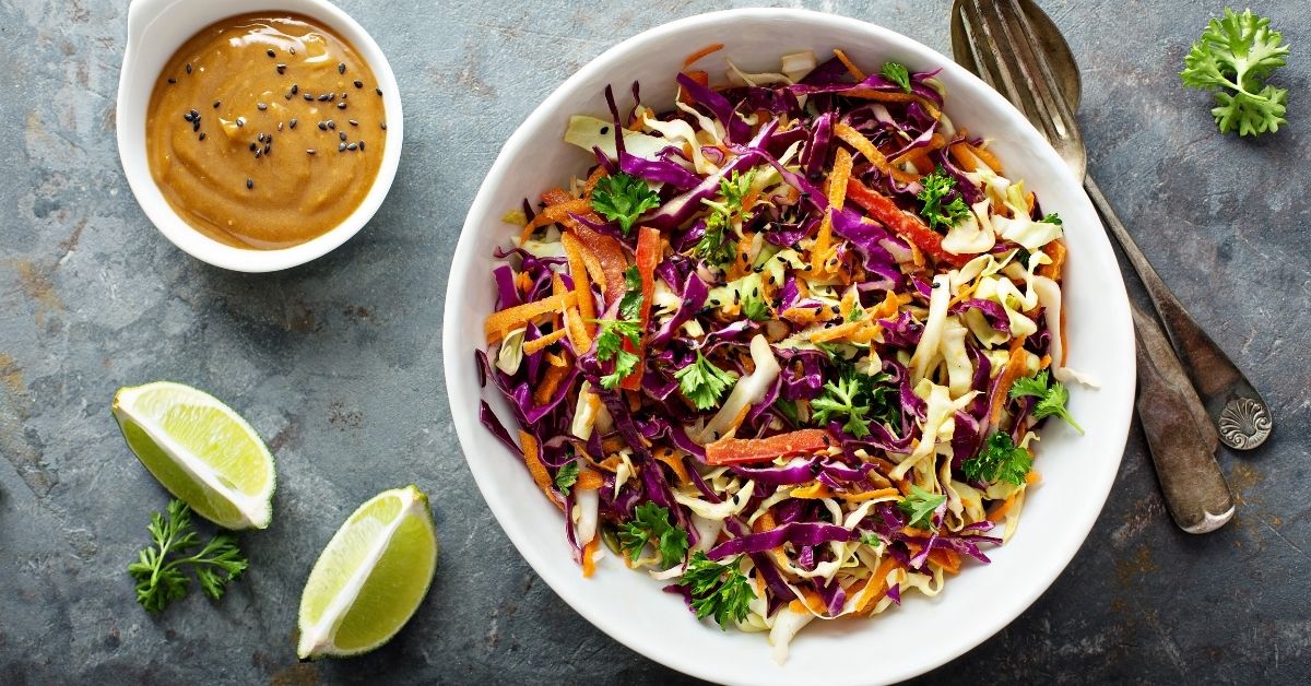 Homemade Asian Slaw with Sesame and Peanut Butter Dressing