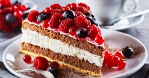 Homemade Berry Cake with Layered Cream in a Plate