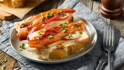 Homemade Kentucky Hot Browns with Egg and Bacon