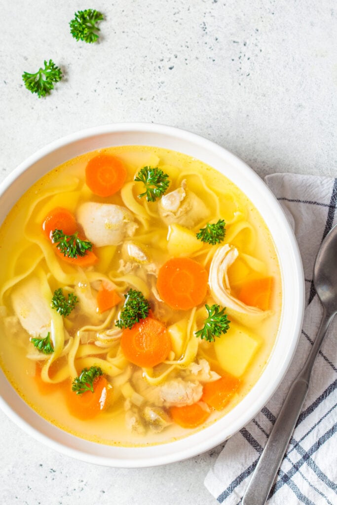 Chicken Noodle Soup in a White Soup Bowl