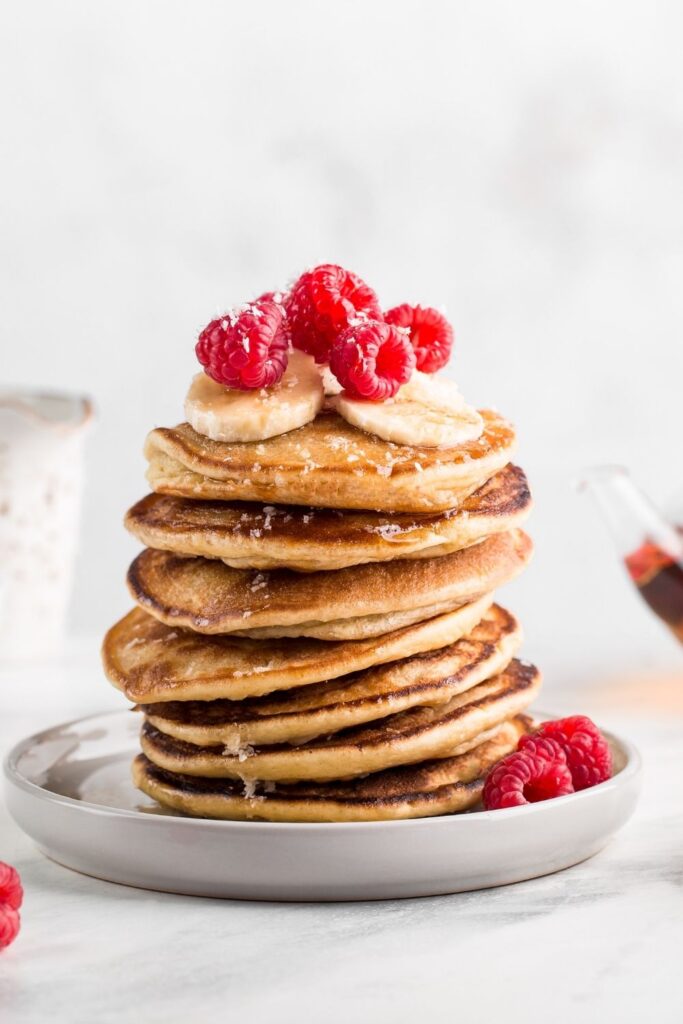 Protein Pancakes with Raspberries and Banana Slices