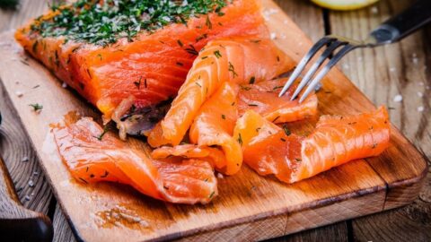Smoked Salmon in a Chopping Board