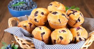Soft and Fluffy Blueberry Muffins in a Basket