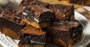 Stacked Slutty Brownies in a Plate