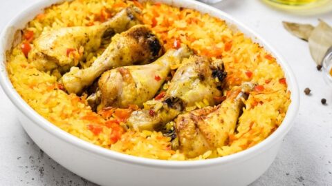 Turmeric Chicken and Rice in a Casserole