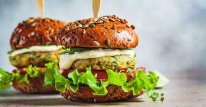 Vegan Chickpea Burger with Lettuce and Tomatoes