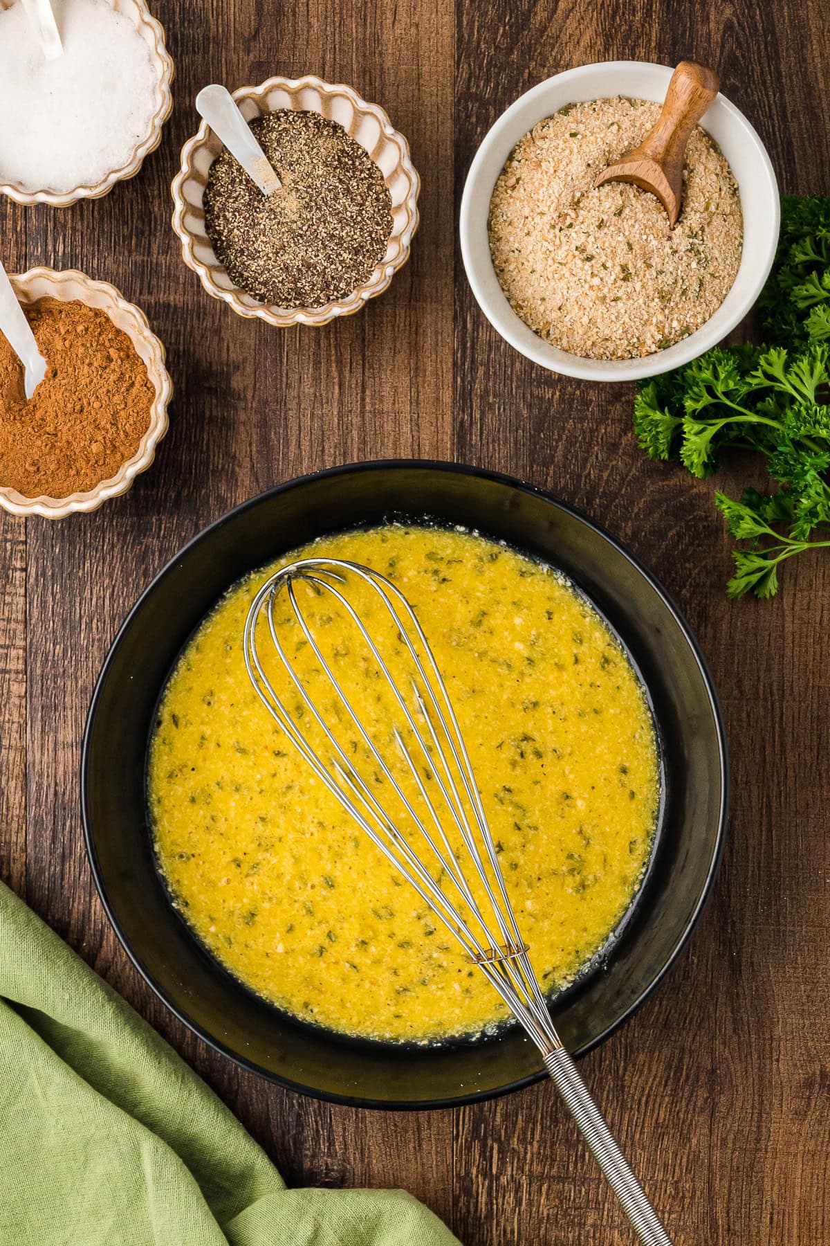 Wiener Schnitzel batter in a black bowl