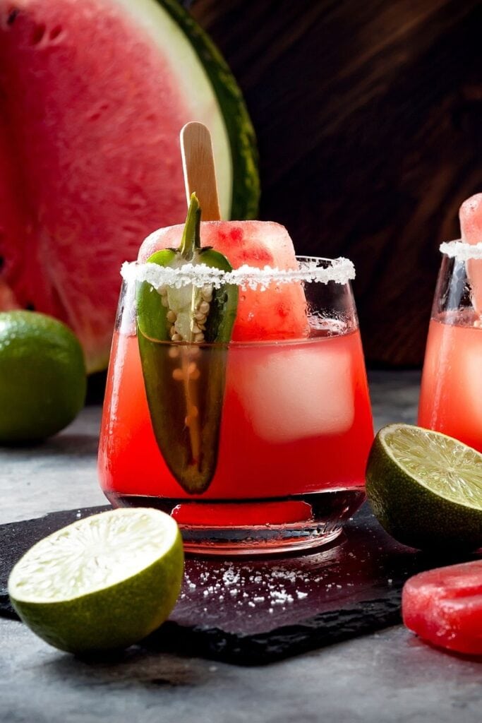 25 Alcoholic Popsicles featuring Alcoholic Watermelon Margarita Cocktail with Popsicles and a Jalapeño