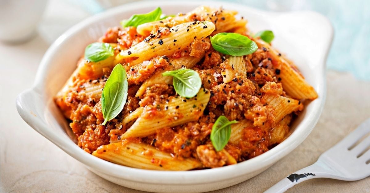 Baked Penne Pasta in Tomato Sauce with Basil