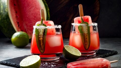 Boozy Alcoholic Margarita Cocktail with Popsicles and Jalapeno