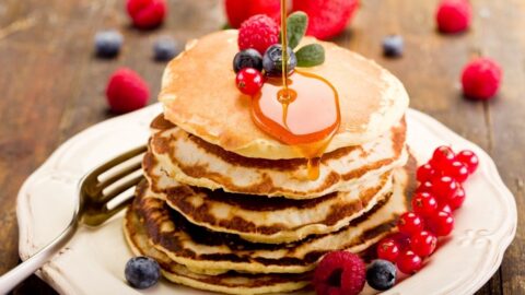 Breadfruit Pancakes with Berries and Maple Syrup