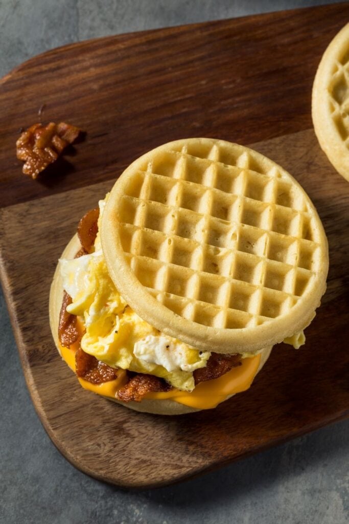 Breakfast Waffle Sandwich with Egg and Bacon
