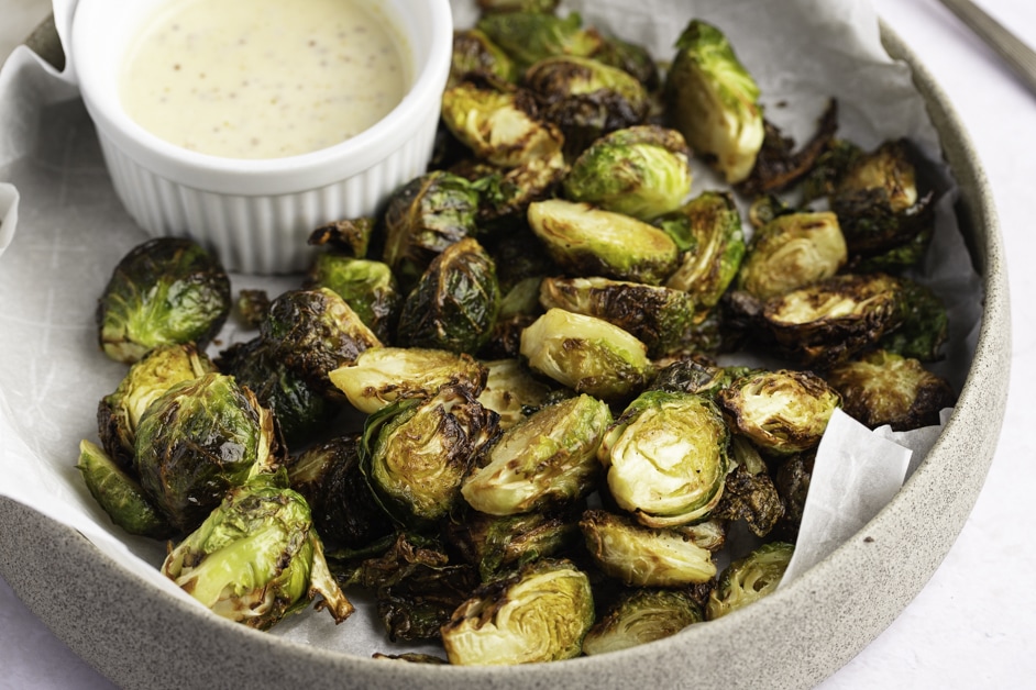 Brussels Sprouts on Grey Plate