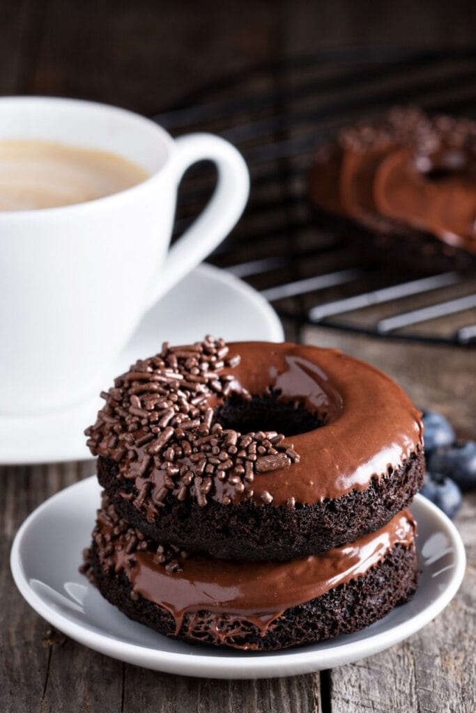 Chocolate Glazed Donuts in a Plate