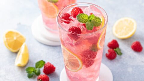 Cold Raspberry Lemon Punch in a Glass of Ice