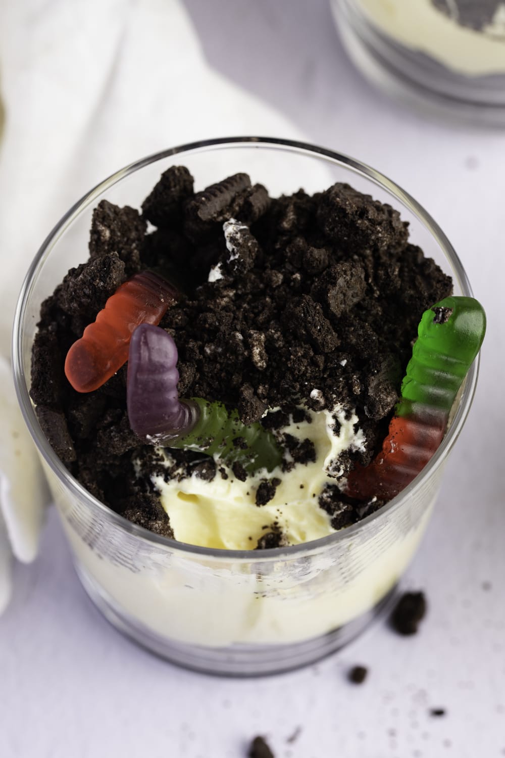 Dirt Pudding Topped With Crushed Oreos and Gummy Worms