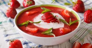 Creamy Strawberry Soup in a White Bowl