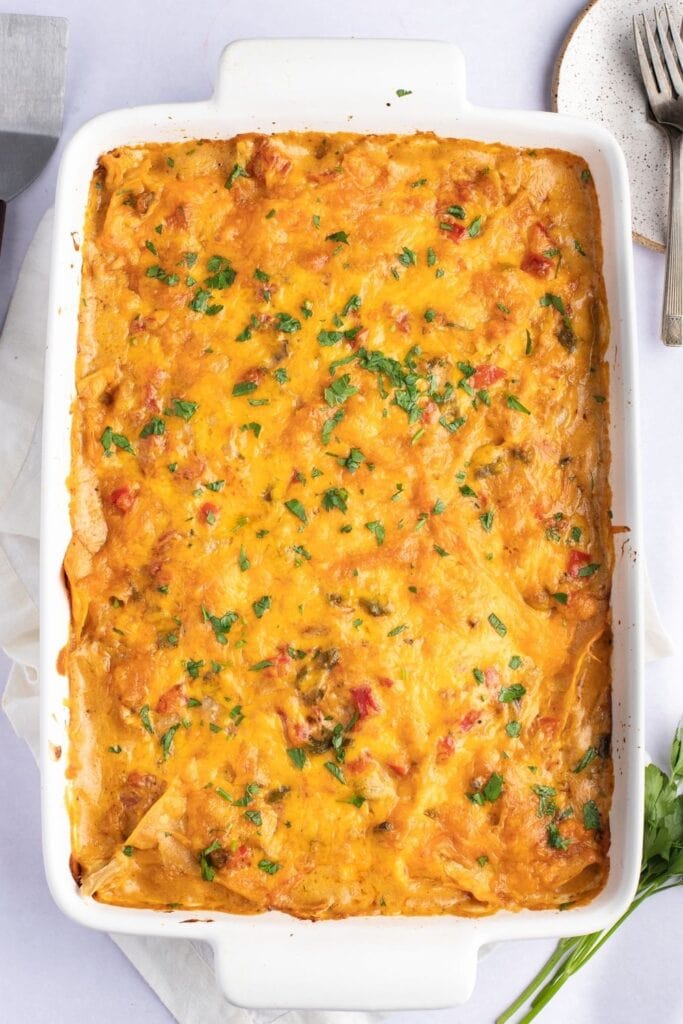 Creamy and Cheesy King Ranch Chicken Casserole