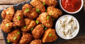 Deep Fry Chicken Breaded with Coconut Served with Mayonnaise and Ketchup