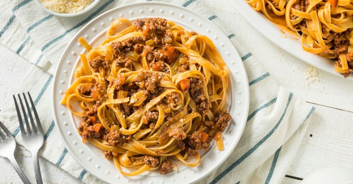 Delicious Ground Beef Pasta in a White Plate