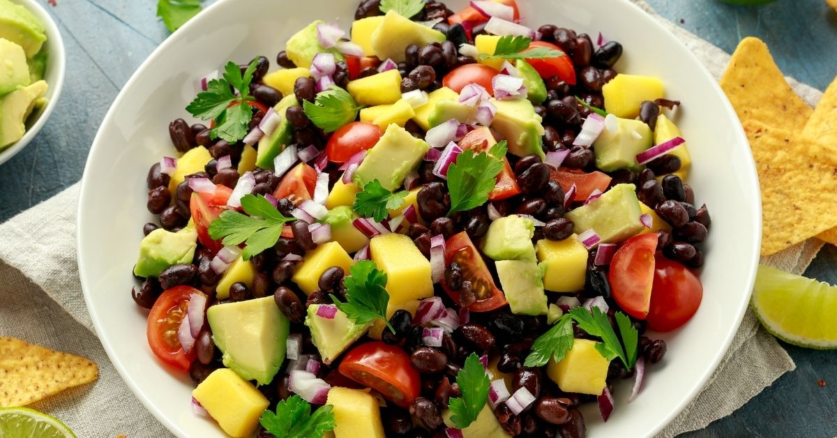 Homemade Avocado and Mango Salsa with Tomatoes and Black Beans