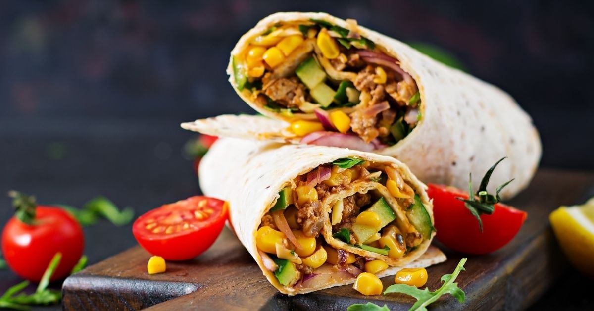 Homemade Burrito Wraps with Vegetables, Avocados and COrn