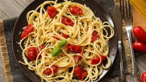 Homemade Cheesy Angel Hair Pasta with Cherry Tomatoes