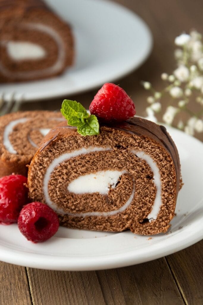 Homemade Chocolate Cake Roll with Strawberries