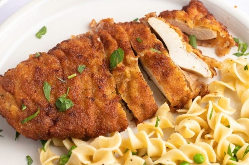 Chicken Schnitzel with Noodles (Best Recipe)