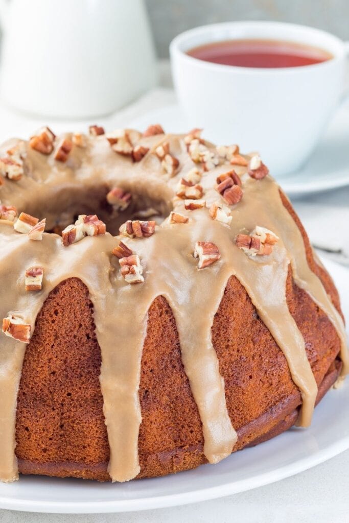 Boozy Cakes featuring Homemade Glazed Bourbon Pound Cake with Chopped Pecans