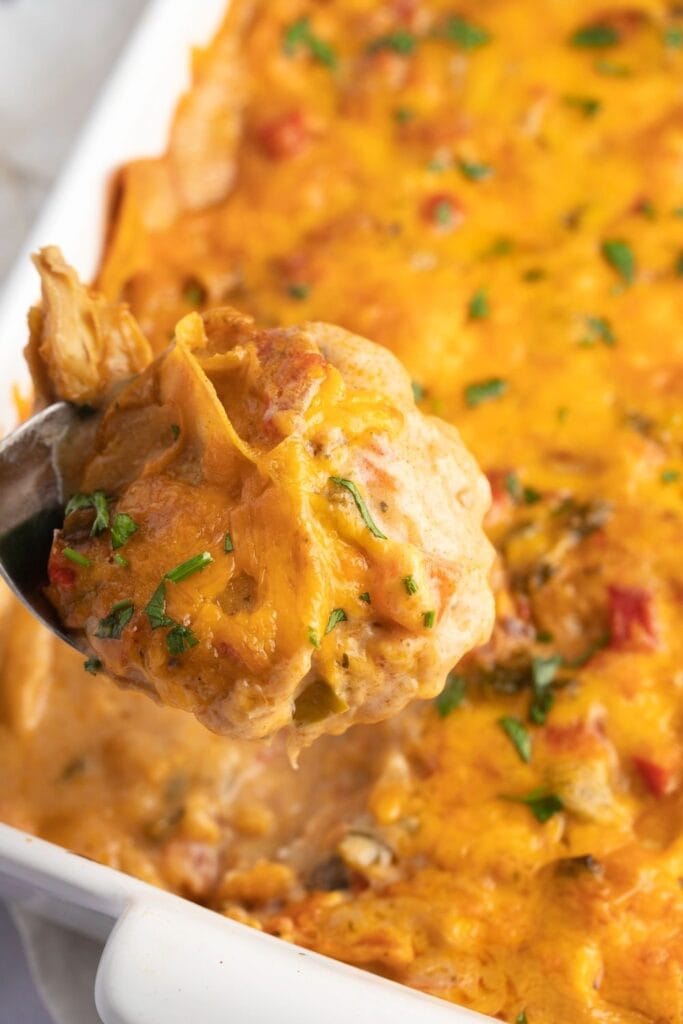 King Ranch Chicken scooped on a spoon