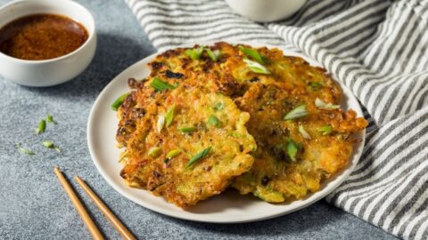 Homemade Korean Vegetable Pancakes with Scallions