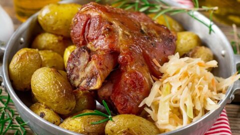 Homemade Pickled Ham Hock with Potatoes and Sauerkraut