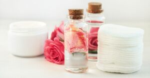 Homemade Rosewater in a Small Bottle