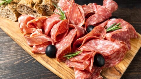 Homemade Sliced Salami with Olives