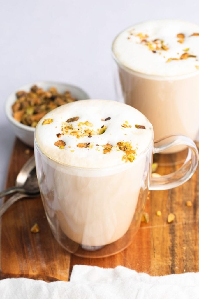 Homemade Starbucks Latte with Pistachio Nuts