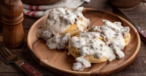 Homemade Stuffed Biscuits with Gravy and Ground Beef