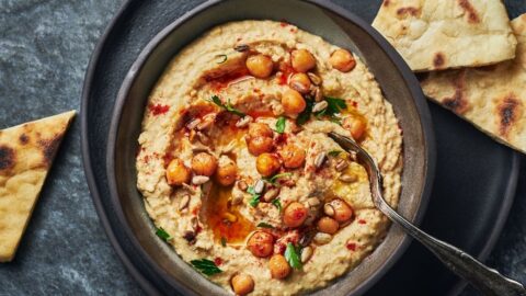 Homemade Vegan Chickpea Hummus Dip with Pita Bread