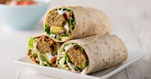 Homemade Vegan Falafel Wrap with Cheese and Avocados