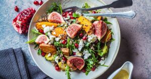 Homemade Warm Quinoa Salad with Cheese, Figs and Pomegranate
