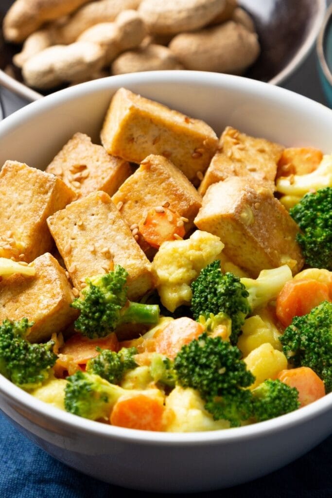 Keto Tofu with Broccoli in a Bowl