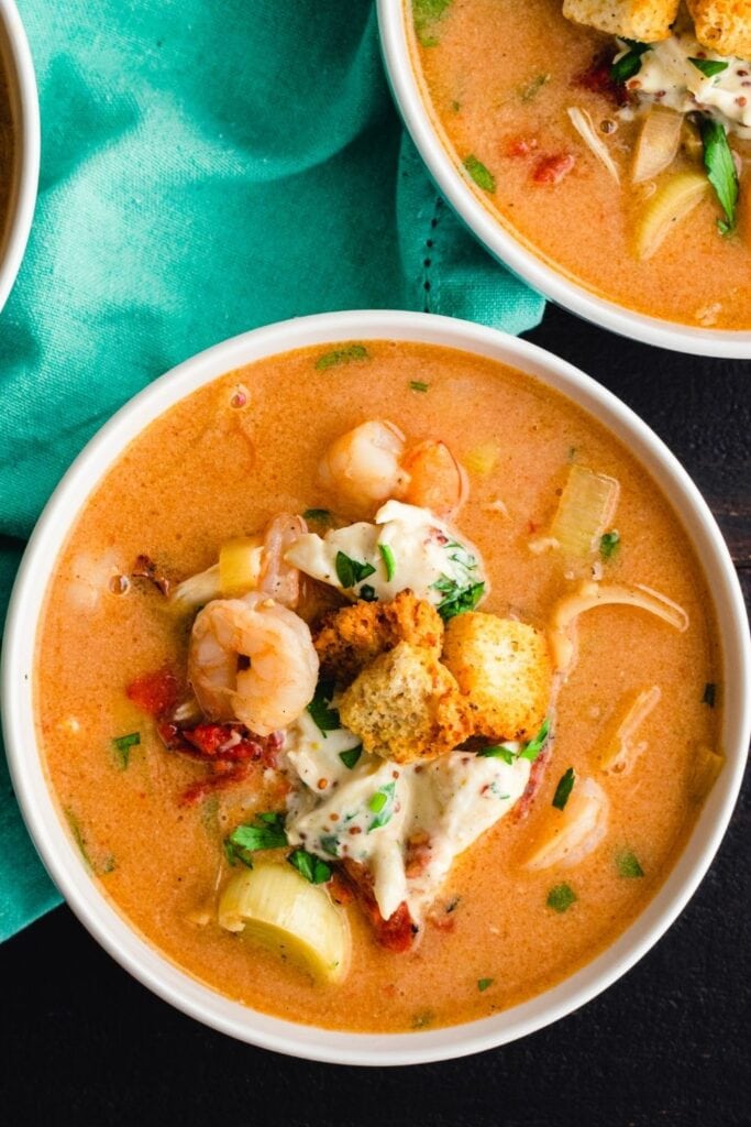 Shrimp and Crab Bisque with Croutons