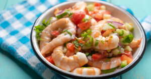 Spicy Homemade Mexican Shrimp Ceviche with Tomatoes and Peppers