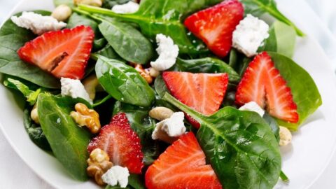 Spring Salad with Strawberries, Feta Cheese and Spinach