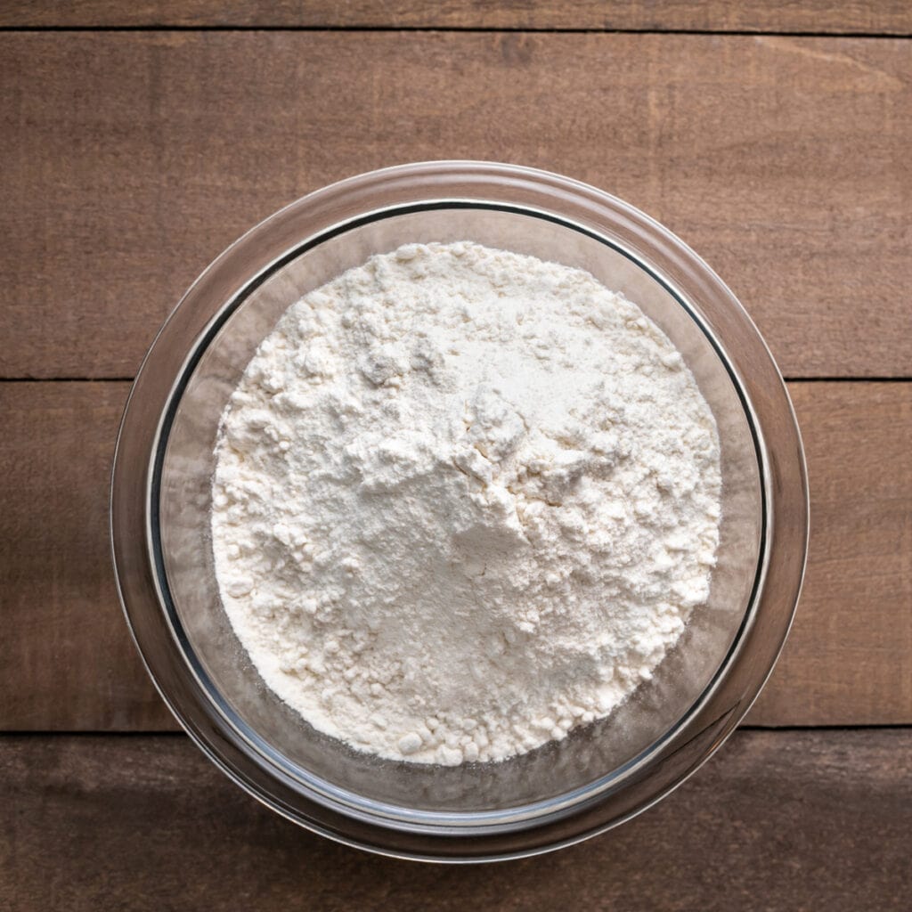 All-Purpose Flour in a Glass Bowl