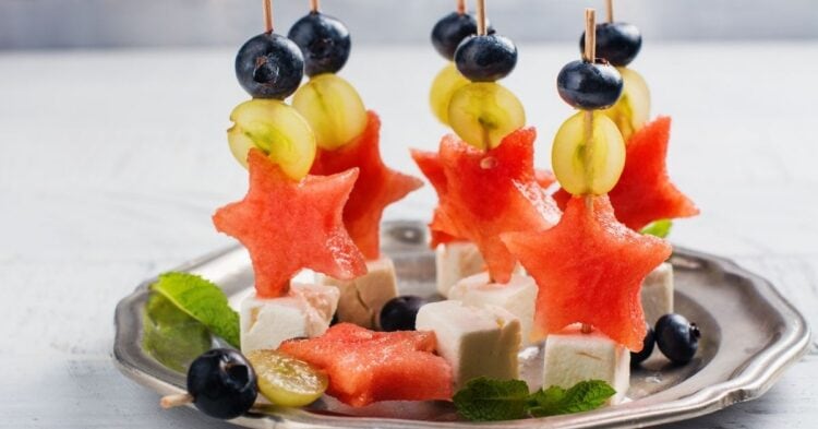 17 Easy Steak Appetizers To Wow Your Guests Insanely Good   Appetizing Watermelon And Blueberry Skewers With Feta Cheese 750x393 