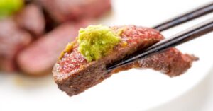 Beef Steak with Wasabi in a Chopstick