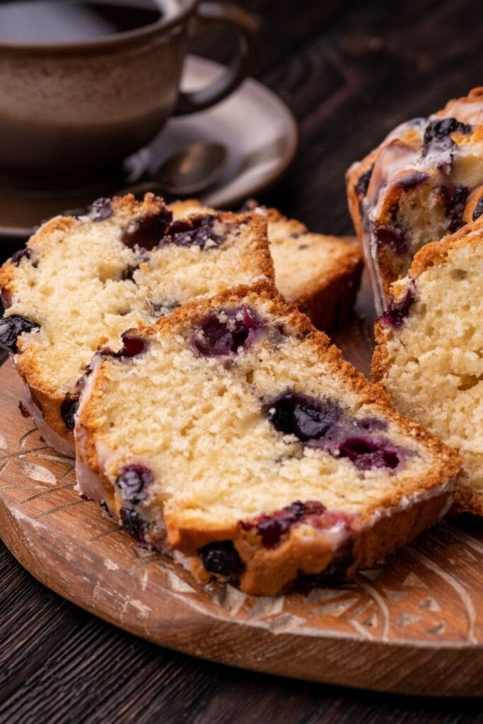 Blueberry Cake in a Wooden Board