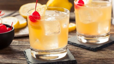 Boozy Whiskey Sour Cocktails with Cherry